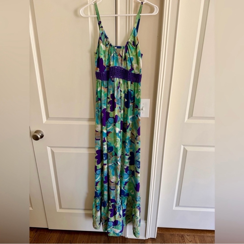 Like New 💚 Marciano Floral Maxi Dress Blue Green Purple Boho Summer Size S - Picture 2 of 9